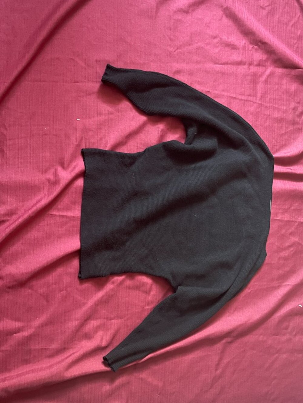 Black ribbed knit with a high funnel  collar and dolman size medium for women